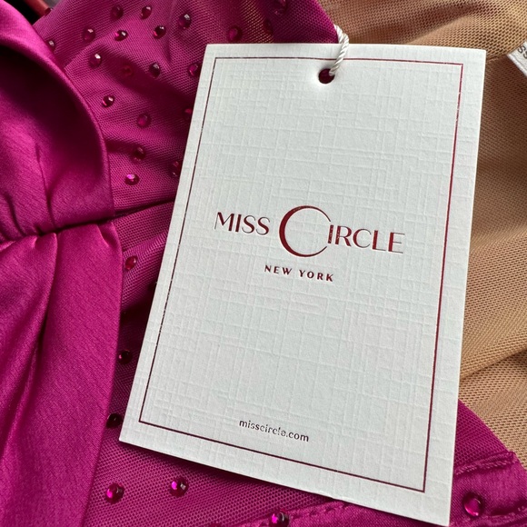 Miss Circle Darlene Fuchsia Off Shoulder Corset Satin Dress With Crystals - Picture 8 of 9